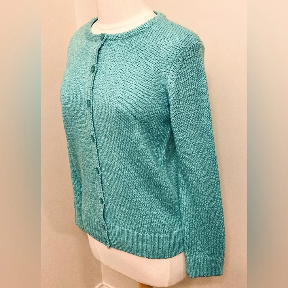 Haymaker Vintage Caribbean Blue Button Down Long Sleeve Knit Cardigan Sweater M - Picture 4 of 9